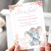 Cute Girl Elephant Baby shower Kaart