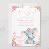 Cute Girl Elephant Baby shower Kaart (Voorkant)