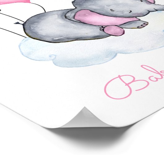 Cute Girl Elephant Baby shower Welcome Sign Poster (Hoek)