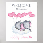 Cute Girl Elephant Baby shower Welcome Sign Poster (Voorkant)