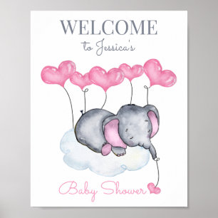 Cute Girl Elephant Baby shower Welcome Sign Poster