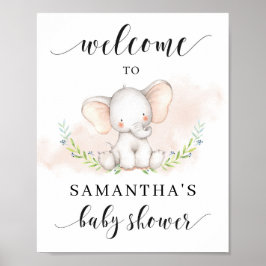 Cute Girl Elephant Baby shower Welcome Sign Poster