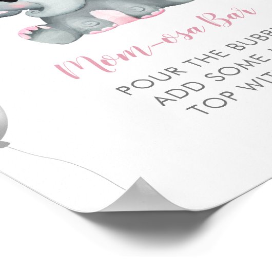 Cute Girl Elephant Balloons Baby shower Momosa Poster (Hoek)