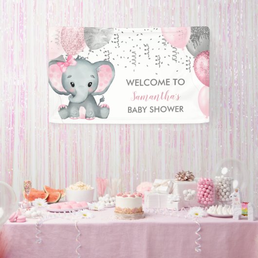 Cute Girl Elephant Balloons Baby shower Spandoek (Feest)