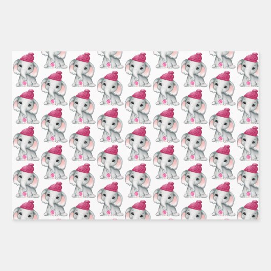 Cute Girl Elephant Foto Naam Kerstroze Inpakpapier Vel (Voorkant)