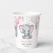 Cute Girl Elephant Pink Balloons Baby shower Papieren Bekers (Achterkant)