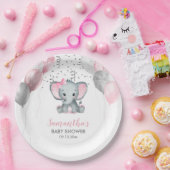 Cute Girl Elephant Pink Balloons Baby shower Papieren Bordje (Feest)