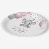 Cute Girl Elephant Pink Balloons Baby shower Papieren Bordje (Gekanteld)