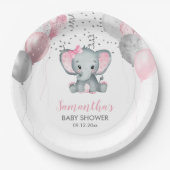Cute Girl Elephant Pink Balloons Baby shower Papieren Bordje (Voorkant)