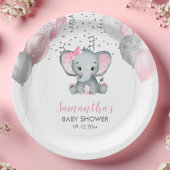 Cute Girl Elephant Pink Balloons Baby shower Papieren Bordje
