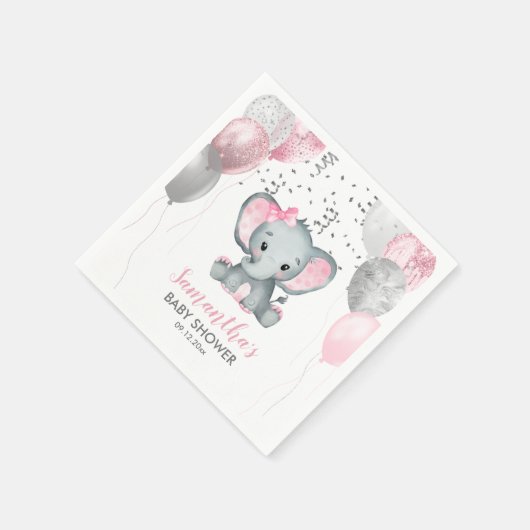 Cute Girl Elephant Pink Balloons Baby shower Servet (Hoek)