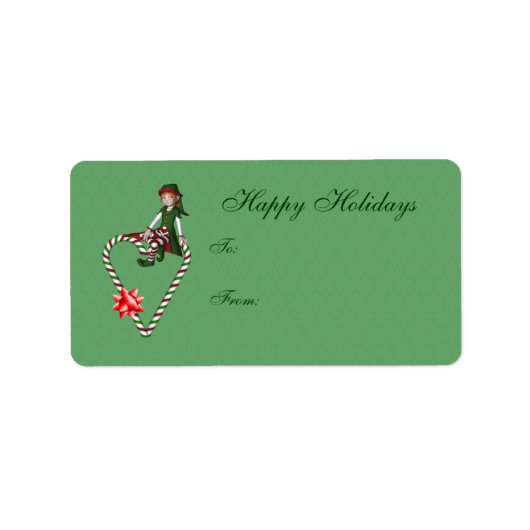 Cute Girl Elf Candy Cane Heart Holiday Gift Label (Voorkant)