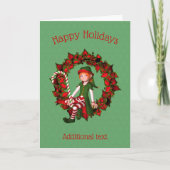 Cute Girl Elf op Wreate Kerstfeestdag Kaart (Voorkant)