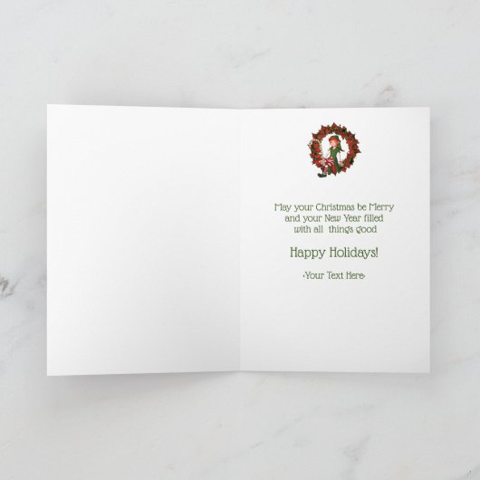 Cute Girl Elf op Wreate Kerstfeestdag Kaart (Binnen)