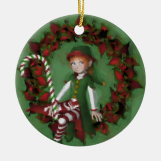 Cute Girl Elf op Wreater Kerstversiering Keramisch Ornament (Voorkant)