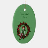 Cute Girl Elf Poinsettia Wreath Holiday Keramisch Ornament (Rechts)