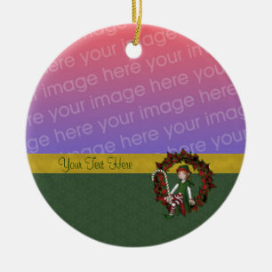Cute Girl Elf Wreath Holiday Foto Ornament