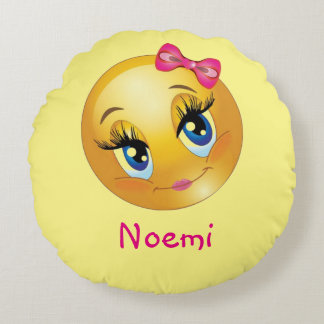 Cute Girl Emoji Round Sierkussen (16 inch) Rond Kussen