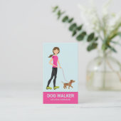 Cute Girl en Brown Dog Walker Services Visitekaartje (Staand voorkant)