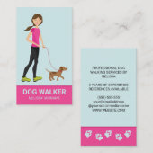 Cute Girl en Brown Dog Walker Services Visitekaartje (Voorkant / Achterkant)
