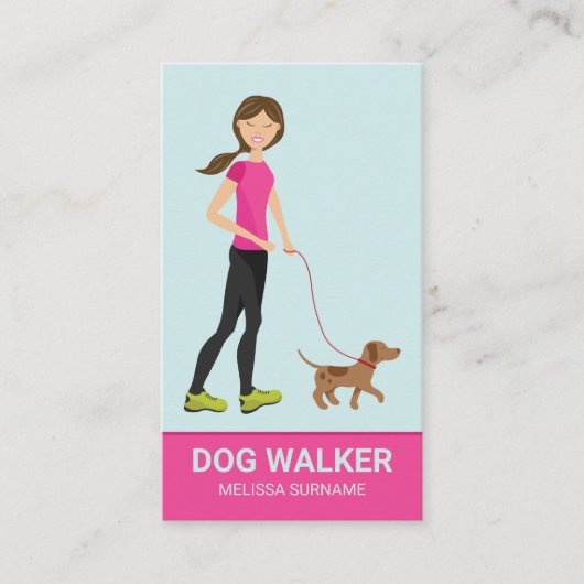 Cute Girl en Brown Dog Walker Services Visitekaartje (Voorkant)