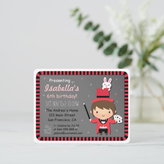 Cute Girl en Bunny Kinder Magic Party Invitations Kaart (Staand voorkant)