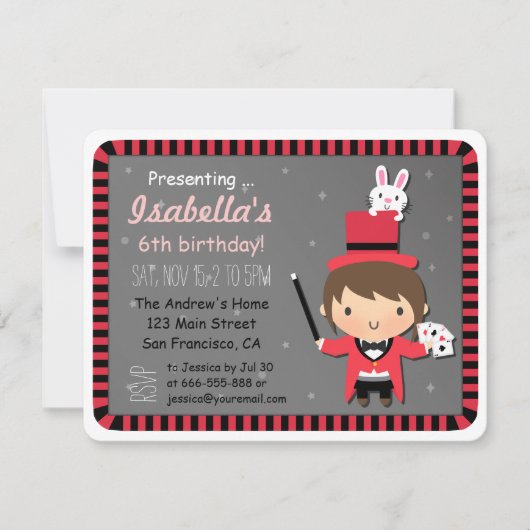 Cute Girl en Bunny Kinder Magic Party Invitations Kaart (Voorkant)