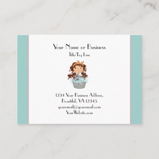 Cute Girl en Cat Bath Pet Grooming Visitekaartje (Achterkant)