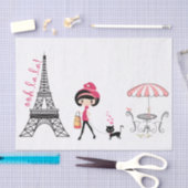 Cute Girl en Cat Eiffel Tower Paris Tissuepapier (Craft)