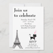 Cute Girl en Cat Paris Eiffel Tower Birthday Kaart (Achterkant)