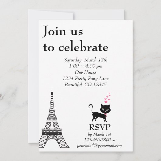 Cute Girl en Cat Paris Eiffel Tower Birthday Kaart (Achterkant)