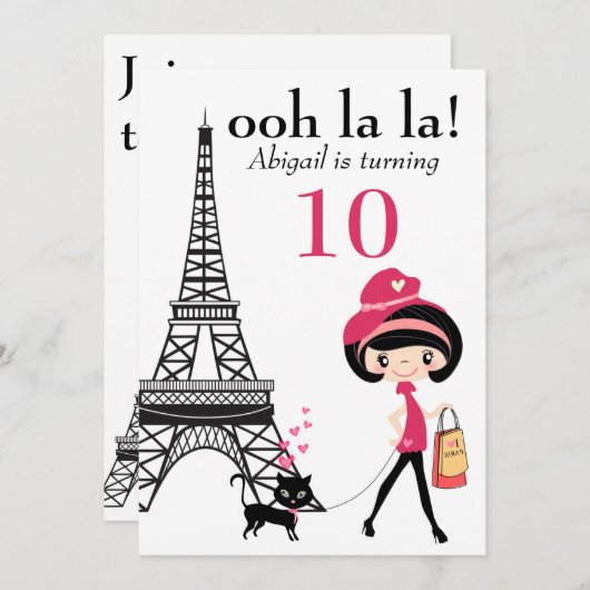 Cute Girl en Cat Paris Eiffel Tower Birthday Kaart (Voorkant / Achterkant)