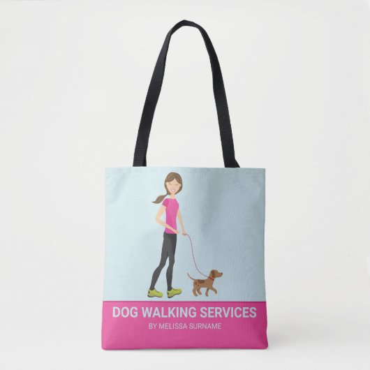Cute Girl en een bruine hond - hondenloopdiensten Tote Bag (Voorkant)
