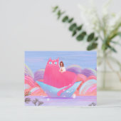 Cute Girl en The Big Cat Briefkaart (Staand voorkant)