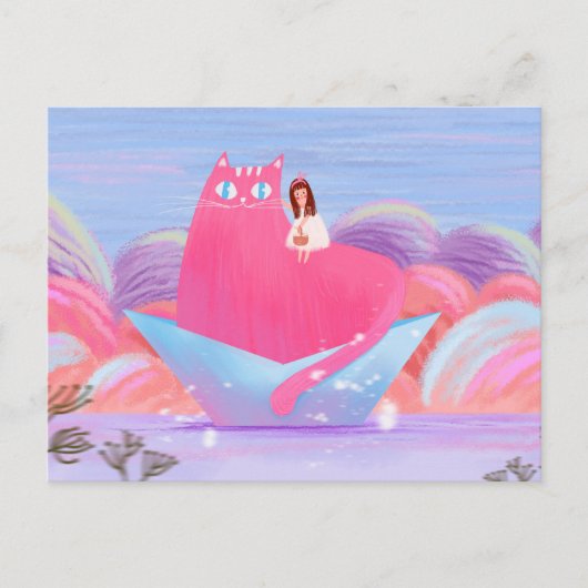 Cute Girl en The Big Cat Briefkaart (Voorkant)