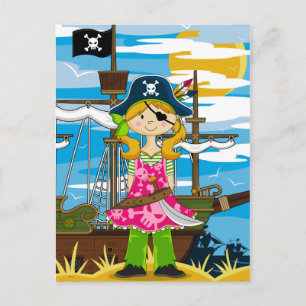 Cute Girl Eyepatch Pirate Briefkaart