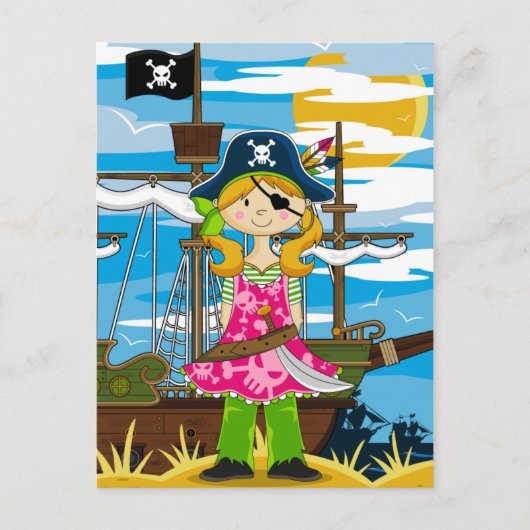 Cute Girl Eyepatch Pirate Briefkaart (Voorkant)