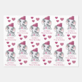 Cute Girl First Birthday Pink Elephant Personalize Inpakpapier Vel (Voorkant 2)