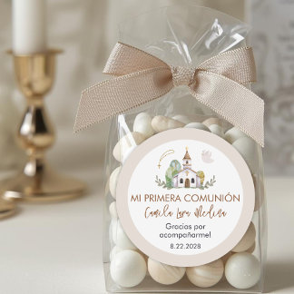 Cute Girl First Holy Communion Gifts and  Favors  Ronde Sticker