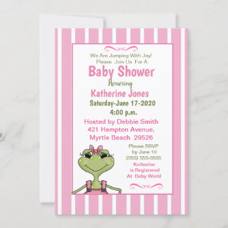 Cute Girl Frog Baby shower Invitation Kaart