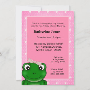 Cute Girl Frog Baby shower Invitation Kaart