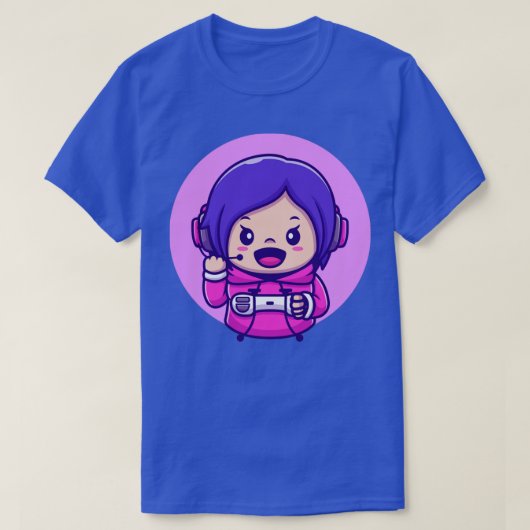 Cute Girl Gaming Holding Joystick Cartoon T-shirt (Design voorkant)
