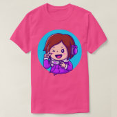 Cute Girl Gaming Holding Joystick met handmatige v T-shirt (Design voorkant)