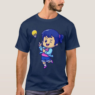 Cute Girl Get Idea Cartoon T-shirt