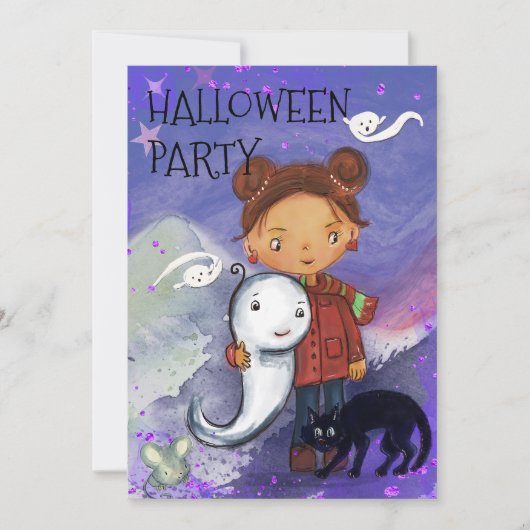 Cute Girl, Ghost, & Black Cat | Kids Spooktacular  Kaart (Voorkant)