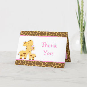 Cute Girl Giraffe Baby shower Bedankkaart