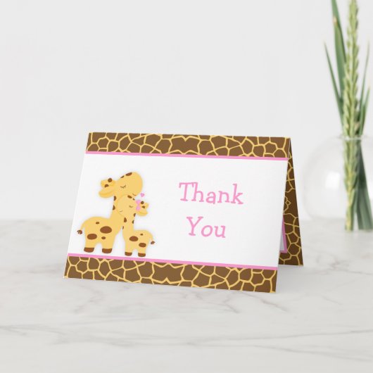 Cute Girl Giraffe Baby shower Bedankkaart (Voorkant)