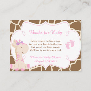 Cute Girl Giraffe Book Request for Baby shower Informatiekaartje
