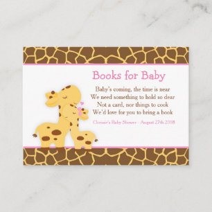 Cute Girl Giraffe Book Request for Baby shower Informatiekaartje