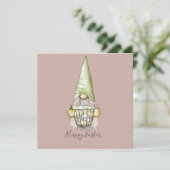 Cute Girl Gnome with Eggs Easter Flat Kaart (Staand voorkant)